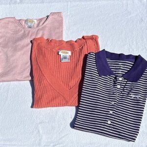Talbots Bundle of 3, Short Sleeve Tops - Pink, Coral, and Purple Smalls Cotton